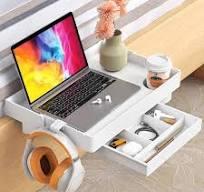 SPACELEAD Bedside Shelf for Bed College Dorm Room Clip On Nightstand with Cup Holder & Cord Holder&Drawer Bunk Bed Shelf for Organizer Top for Bedroom, White 