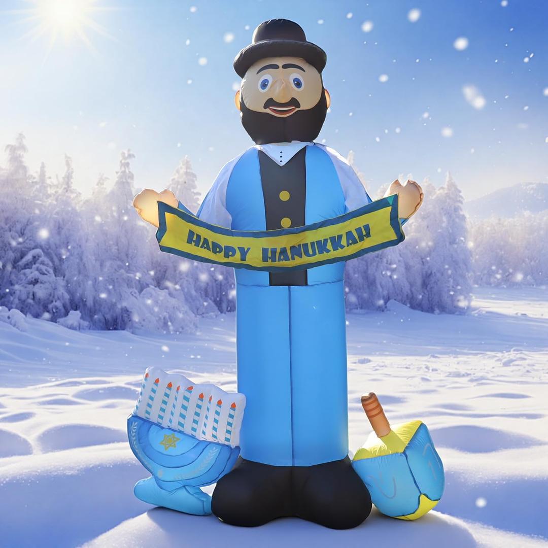6FT Hanukkah Inflatable Decorations Menorah and Dreidel, Happy Hanukkah Blow up Decorations, Built-in LEDs for Chanukah Decor Front Garden Lawn Yard Patio Outdoor