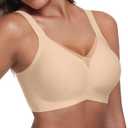 Women's Wireless Bras Full Coverage V Mesh Padded Bralette No Underwire Seamless Comfortable Everyday Bra (Beige, L)