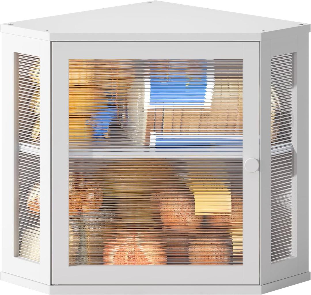 BMOSU Corner Bread Box for Kitchen Countertop Double Layer Bamboo Wooden Bread box Large Capacity Bread Storage Bin(White, Medium)