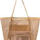 Tavaleu Mesh Beach Bag, Beach Bags for Women, Woven Straw Beach Tote Bag Waterproof with Inner Pocket, Packable Beach Bag (Khaki)