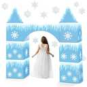 Bucherry 9 Pcs Wonderland Cardboard Castle Playhouse Large Winter Snowflake Party Decorations Princess Castle 43 x 51 Winter Party Decoration Box Snowflake Cardboard Fort for Kid Girl Birthday Gift