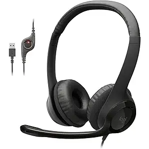 Logitech H390 Wired Headphones with Mic, USB-A Headset with Microphone for PC, Noise Cancelling Microphone for Video Meetings, Music, Gaming - Black