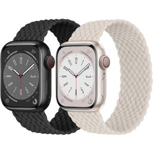 2 Pack Braided Solo Loop For Apple Watch Band 40mm 41mm 42mm 44mm 45mm 46mm 38mm 49mm Ultra 3 2 Women men,Stretchy Woven Nylon Elastic Strap Wristbands For iWatch Series 11/10/9/8/7/6/5/4/3/SE 2/SE 3 (Black Starlight)