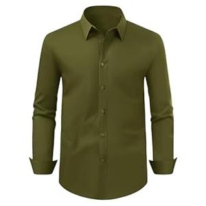 Beotyshow Mens Shirts Long Sleeve Casual Button Up Collar Polo Shirts Relaxed Fit Hawaiian Green (Medium)