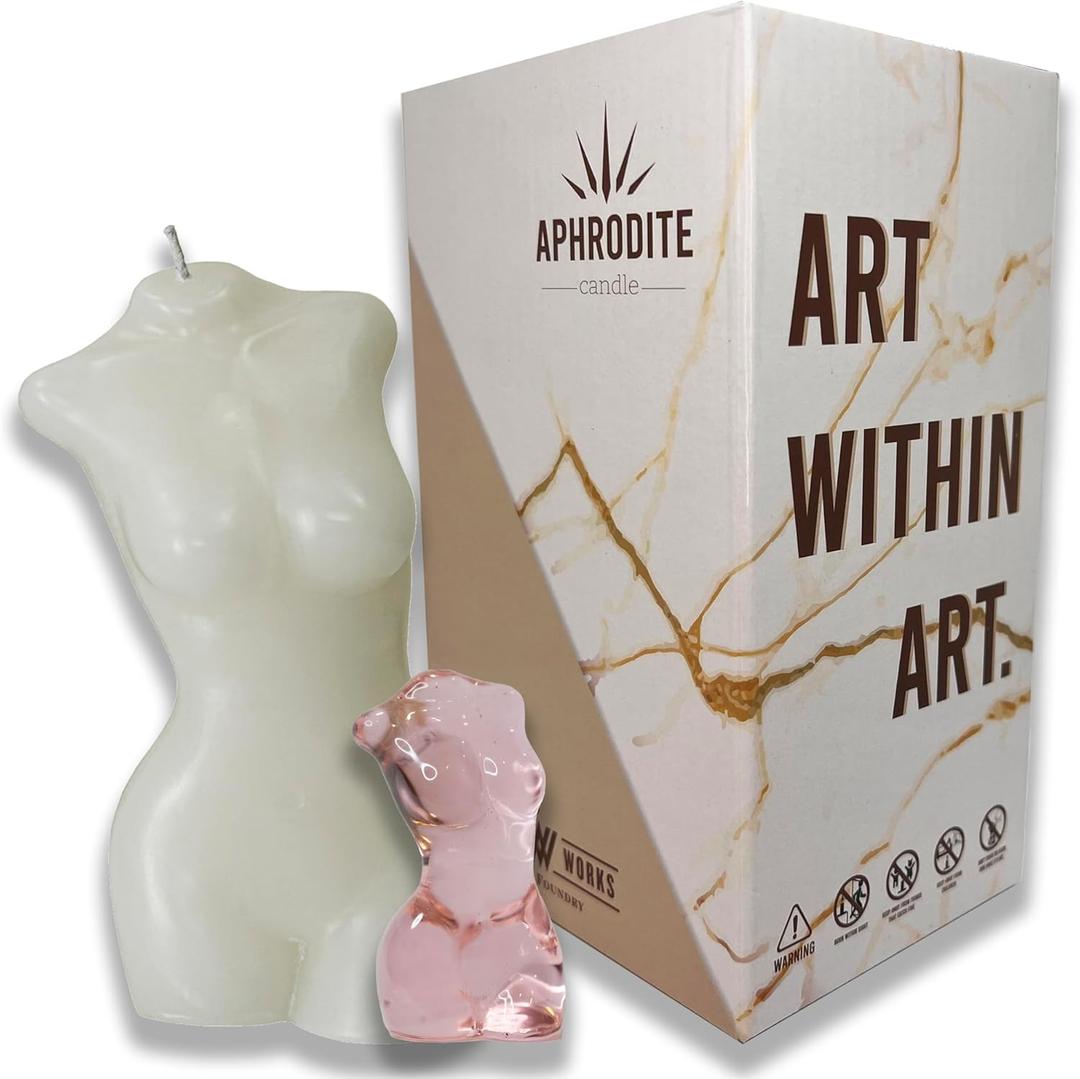 | 6" Aphrodite Female Form Candle | Large Goddess Bust | Glass Figure Hidden Inside of Wax | Art Home Decor and Gift (White, Unscented with Figurine)