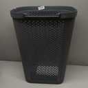Mind Reader Slim Laundry Hamper with Lid, 60L Clothes Basket, Ventilated Plastic, Gray