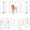 Malier Metal Freestanding Dog Gates with Door, 32'' Height Outdoor Indoor Dog Fences, Extra Wide Foldable Puppy Gate for Stairs (White, 6 Panels with Door 120''W 32''H)