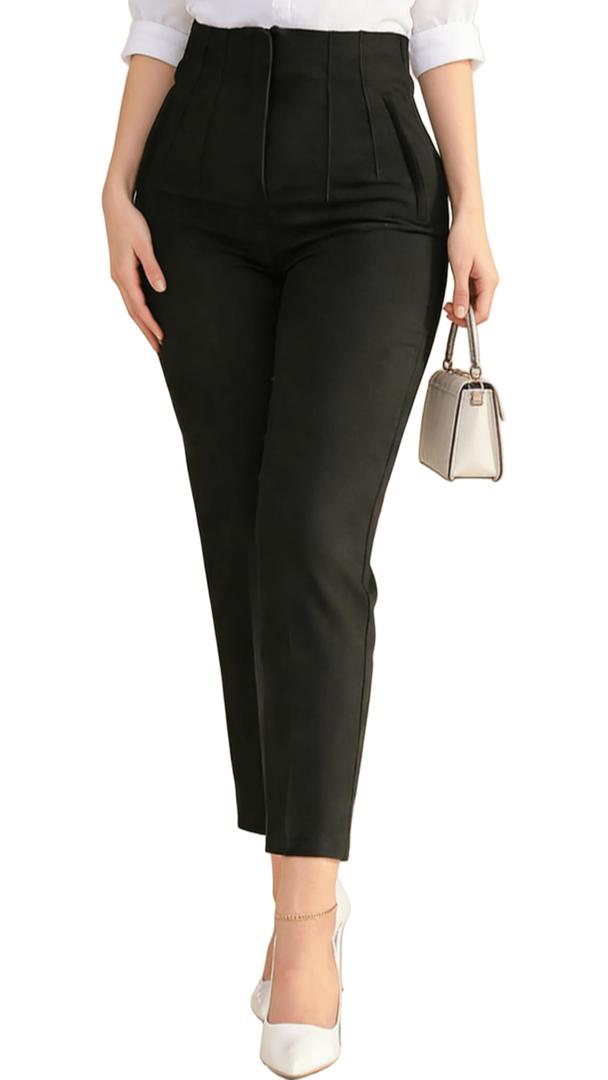 Kubsid Womens Straight Leg Pants 2026 High Waisted Stretchy Business Casual Work Pants Dress Office Trousers with Pockets Black Size XX-Large