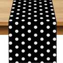 Black and White Polka Dot Table Runner Cartoon Birthday Party Decoration Baby Shower Dining Room Home Kitchen Table Decor (Black, 13" x 72")