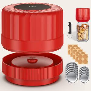 Electric Mason Jar Vacuum Sealer - Fully Automatic Mason Jar Vacuum Sealer Kit for All Mason Jars with Regular Lids and Wide Mouth Lids, A Must-Have Tool for Canned Foods/Pantry - Red