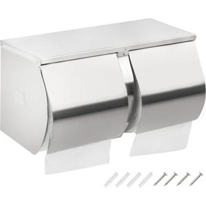 Desyeryamimi Double Roll Toilet Paper Holder Dispenser with Shelf Storage-Commercial 2-Roll Side by Side Stainless Steel Toilet Tissue Holder/Dispenser Wall Mount for Bathroom/Restroom-Brushed Finish