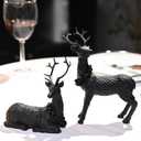 AOMOONOA Black Christmas Reindeer Figurines, 2Pcs Small Reindeer Christmas Decoration Indoor, Tabletop Reindeers Statue Christmas Decor, Resin Deer Figurine Decorations for Home (Set of 2)