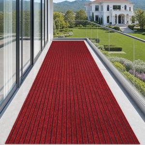 Runner Rugs 3x15 ft Indoor Outdoor Carpet Runner，Red Non Slip Stripe Runner Rug with Anti-Slip Rubber Backing Waterproof Low Profile Area Runner for Hallway, Entryway, Kitchen, Patio, Garage, Laundry