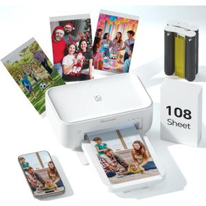 HPRT 4x6 Photo Printer with 108 Sheets & 2 Color Ribbons - Dye Sublimation Wireless Portable Photo Printer for iPhone & Android Smartphones, Home & Travel Picture Printing, Ideal Gift, White