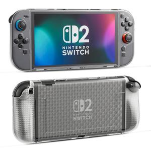 PAWDIARY Soft TPU Switch 2 Protective Case, Clear Cover Skin for Switch 2 2025 Console & Comfort Grip Switch 2 Controller Shell, Transparent Checkered Design New Switch 2025 Accessories