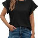 Tankaneo Womens Summer Crewneck T-Shirts Lace Cap Sleeve Tops Dressy Casual Loose Fit Work Basic Tees Outfits 2026, M