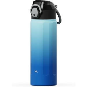 Konokyo FLOWPLAY 18oz Locking Push-Button Water Bottle with Silicone Spout,Leak-Proof,18/8 Stainless Steel Double-Wall Vacuum Insulated for Sports and Travel,BPA-Free,Sky
