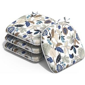 Outdoor Chair Cushions Set of 4, Water Resistant Patio Chair Pads with Ties, Seat Cushions for Home Garden Furniture Decoration, 16"x17",Breeze Leaves Beige