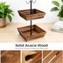 G.a HOMEFAVOR Acacia Wood Fruit Basket: 2-Tier Vegetable Storage with Banana Holder, Kitchen Countertop Organizer for Bread Snack, Large Size
