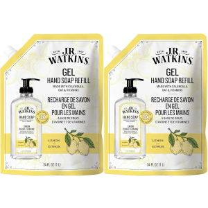J.R. Watkins Gel Hand Soap Refill, Moisturizing Hand Wash, Formulated with Plant-Based Cleansers, Alcohol-Free, Cruelty-Free, Lemon, 34 Fl Oz, 2 Pack