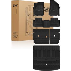 3W Floor Mats & Seat Back Mats & Cargo Liner for 2024-2026 Jeep Wagoneer S EV, All Weather TPE Custom Fit Set Car Floor Mats, Jeep Wagoneer S EV Full Set Floor Mats Accessories, Black