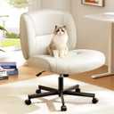 Marsail Criss Cross Chair with Wheels, Scratch-Resistant PVC Leather Cross Legged Office Chair, Wide Mid-Back Comfy Armless Desk Chair for Home Office, Height Adjustable (Creamy White)