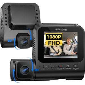AZDOME V600 1080P Dual Dash Cam Front and Inside, 3'' Screen Dash Camera for Cars, IR Night Vision Dashcam, Car Dash Cam with 24/7 Parking Mode, G-Sensor, Loop Recording, Support 128GB (Matte Black)