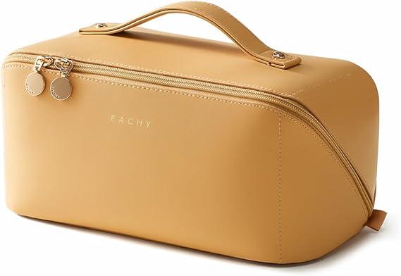 Travel Makeup Bag,Large Capacity Cosmetic Bags for Women,Waterproof Portable Pouch Open Flat Toiletry Bag Pattern Makeup Bag (Yellow)