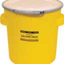 Eagle 20 Gallon Plastic Drum with Lid, Metal Lever-Lock, 20.4"x20.9", Salvage Drum Made of Durable, Lightweight HDPE, Withstands Weather and Chemicals, Made in USA, Yellow, 1654