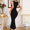 OWIN Womens 2025 Cowl Neck Long Formal Dresses Summer Sleeveless Maxi Bodycon Dress Ruched Mermaid Cocktail Dress (Black, L)