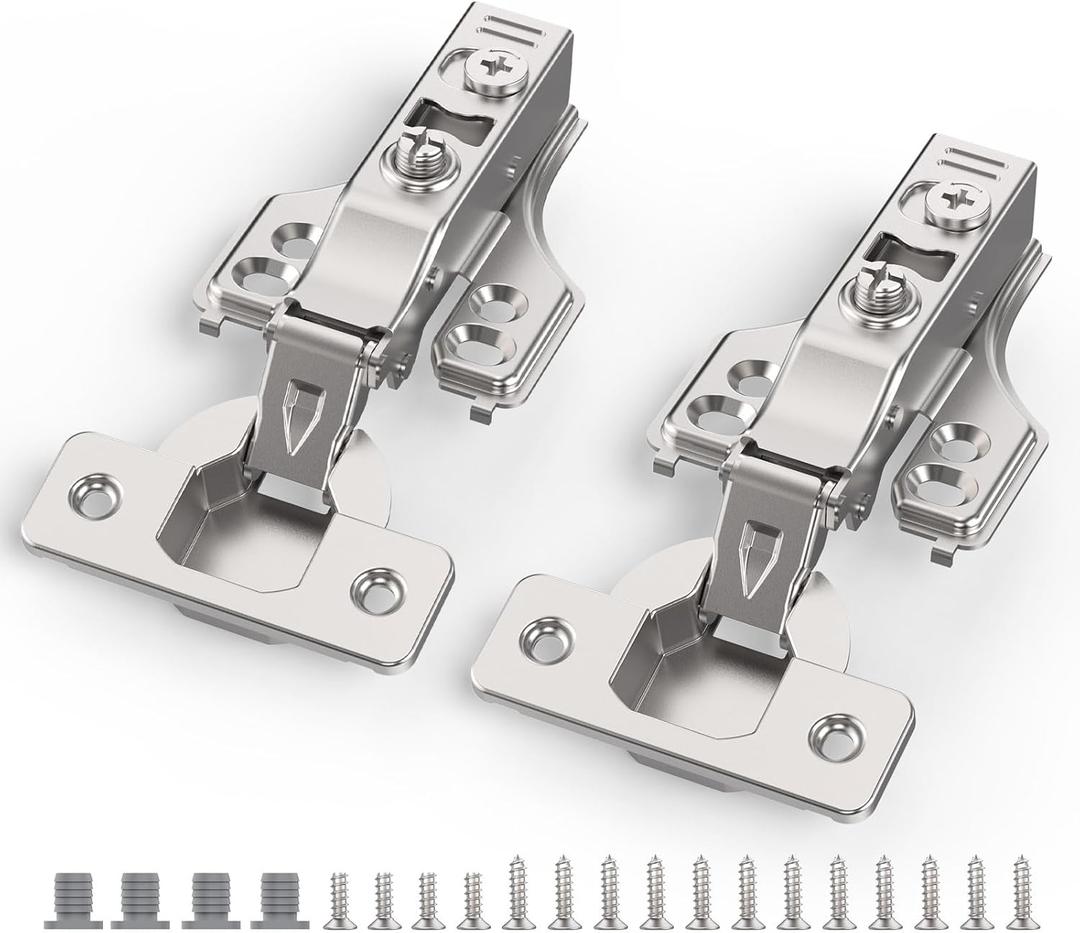 50 Pack 3/4" Full Overlay Soft Close Concealed Hinge for Face Frame  Frameless Door, 3D Adjustment, Clip-on Plate, Slow Self Closing Hidden Satin Nickel, 105 Stainless Steel Hinges, 5/8"