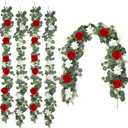 4 Pack Wedding Garland Set, Red Rose & White Dahlia Hanging Flower Vines for Wedding Arch, Backdrop, Mantel, Home Decor (5.91ft)