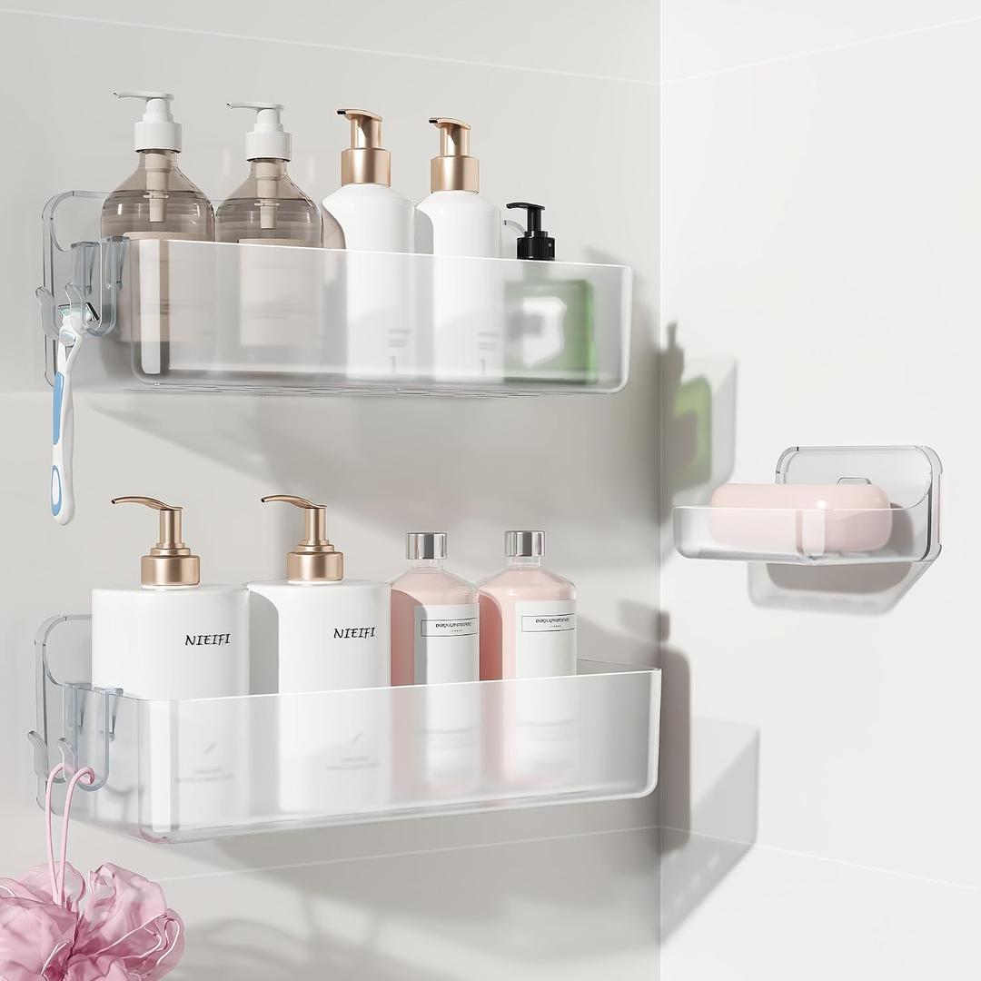 Nieifi Adhesive Wall Shelf, Shower Shelves, Shower Organizer for Bathroom Organization (A-Clear, 3 pieces)