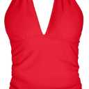 Yonique Women's Halter Tankini Top No Bottom V Neck Swim Top Tummy Control Bathing Suit Top (Large, Chili Red)