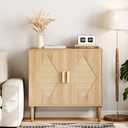 GarveeHome Buffet Cabinet with Storage, Storage Cabinet with 2 Rattan Decorated, Sideboard Cabinets, Accent Cabinets for Living Room, Dining Room, Entryway, Natural (1 PC)