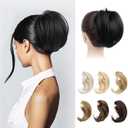 REECHO Ponytail Extension, 7" Mini Claw Clip in Ponytail Hair Extensions Short Natural Straight Wavy Messy Bun Hair Pieces for Women with Short Thin Hair - Black