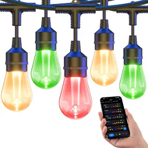 XMCOSY+ Smart Outdoor String Lights, 98Ft Patio Lights Waterproof, App Control, Compatible with Alexa, RGBCWIC Color Changing LED String Light for Outside