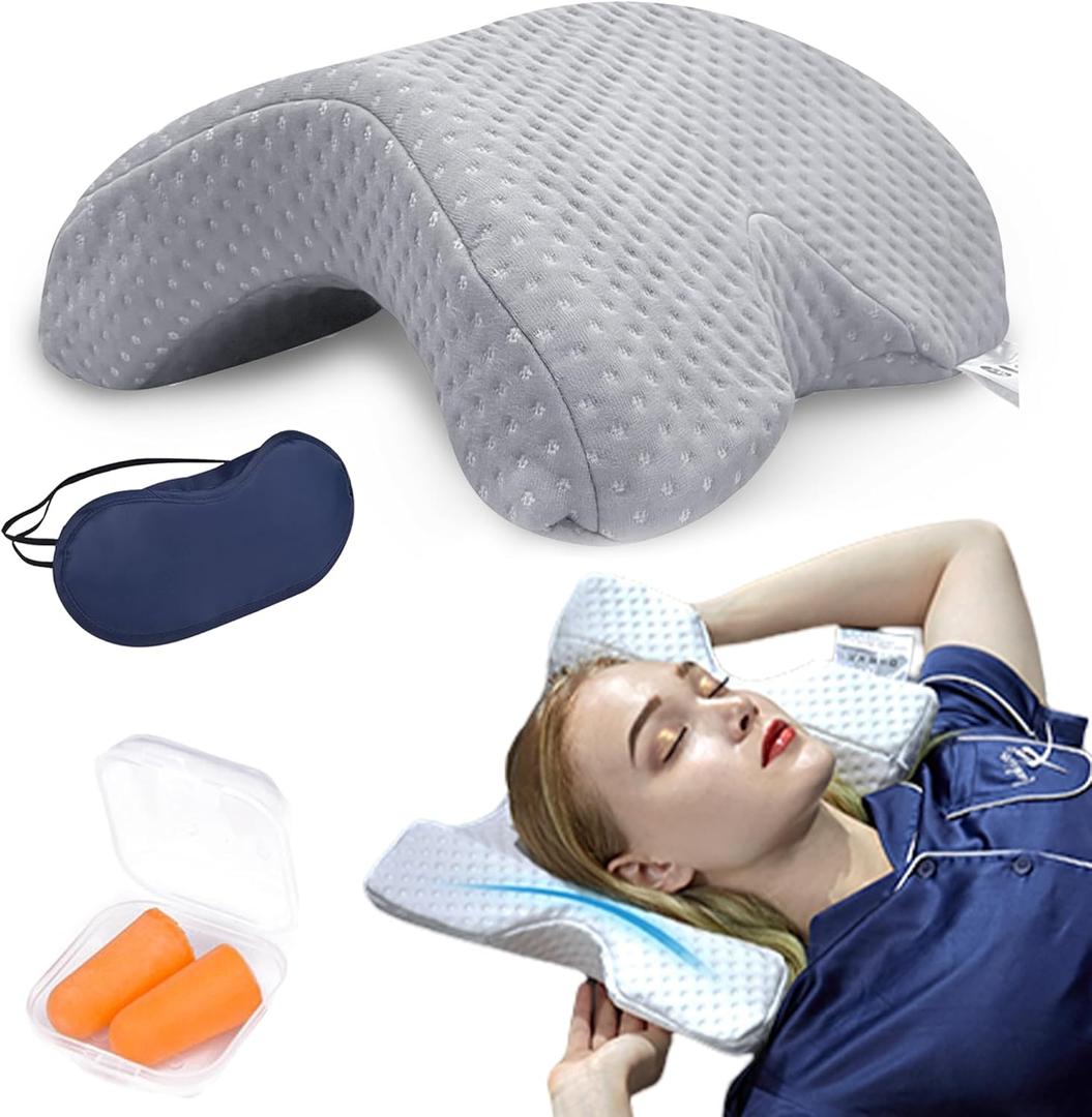 ALEVMOOM Cuddle Pillow for Couples Arm Hole Shoulder Pillows for Adults Side Sleeper Anti-Hand Numb Memory Foam Desk Nap Multifunction Grey (Gray)
