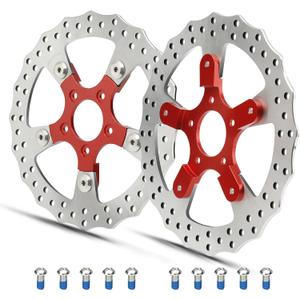 MoKitDora 11.8" Front Brake Double Disc Rotors for Harley 2008-up Touring Electra Glide Road Glide Ultra Limited Trike Freewheeler Models Anodized Natural Finish, Red