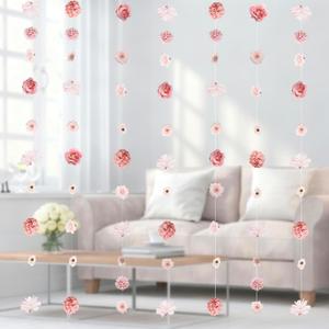 6 PCS Artificial Rose Flowers Hanging Decorations, Dangling Fake Rose with Hooks Spring Party Decorations for Wedding Party Background Birthday Anniversary Arch Decor (Pink)