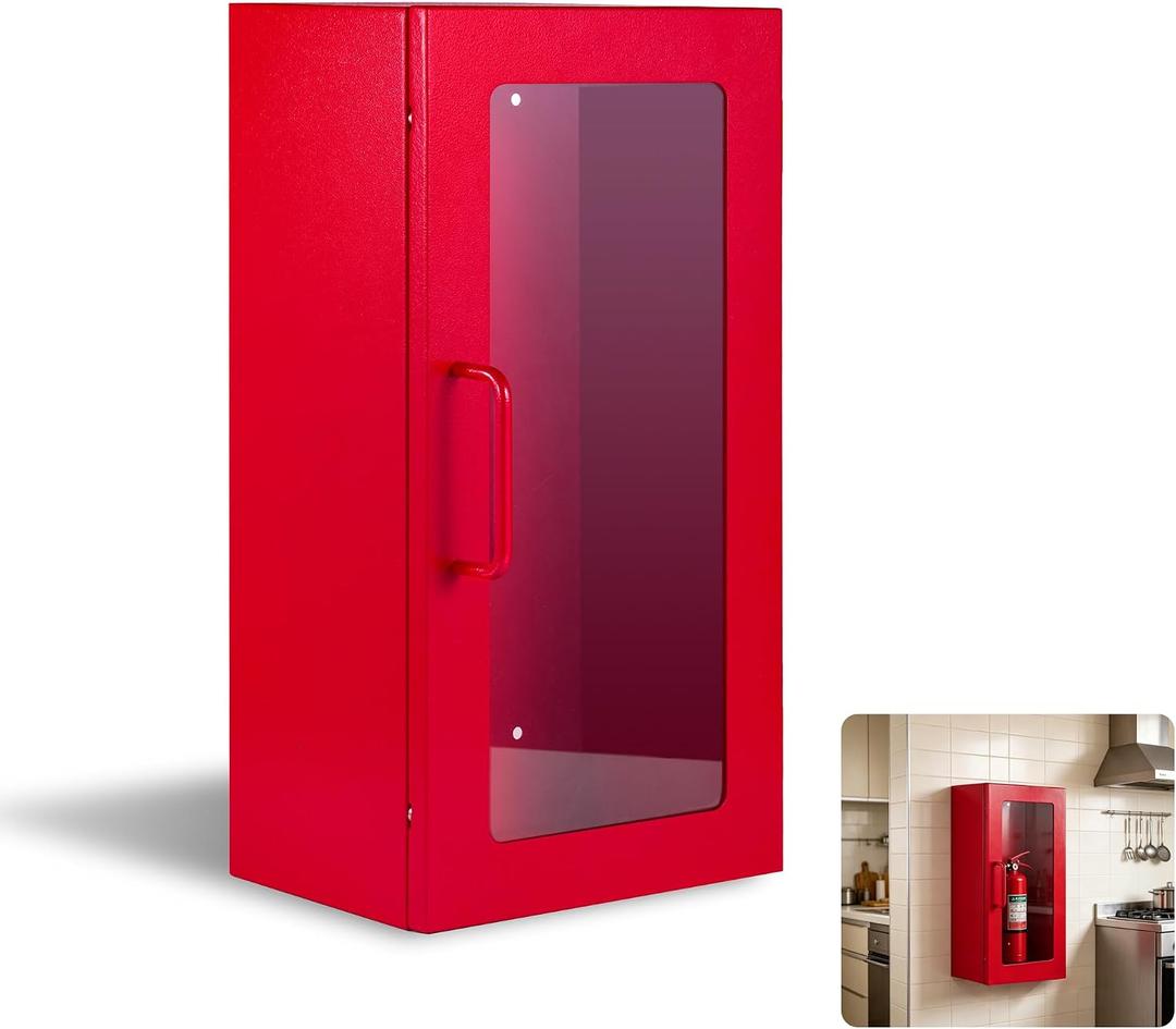 5lb Home Steel Fire Extinguisher Cabinet with Ready-to-Deploy (Red), 19" H x 9.5" W x 6.5" D