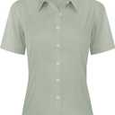 J.VER Womens Button Down Shirts Stretch Wrinkle Free Formal Short Sleeve Dress Shirt Summer Work Blouses Business Casual Tops (X-Large, Avocado Green)