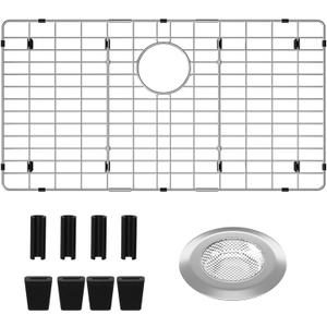 27-9/16" x 14-9/16" Sink Protectors for Kitchen Sink, Metal Sink Rack for Bottom of Sink Rear Drain, Stainless Steel Sink Protector for Kitchen (Silver, Separable,27-9/16" x 14-9/16", Rear Drain)