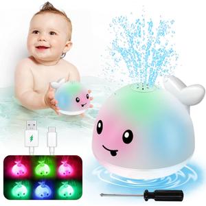 Light Up Toddler Bath Toys - Whale Water Spray Toy Infants Baby Toys 6-12-18 Months Bath Toys for Kids Ages 1-3 2-4 Bathtub Shower Water Pool Toys Bath Fountain Toy 1st Birthday Gifts for Boys Girls (White)