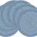 SHACOS Round Braided Placemats Set of 6 Circle Place Mats Kitchen Table Mats for Dining Table Wedding Party (Blue Gray, 6)