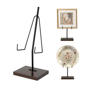 RattanView Picture Stands for Display Metal Frame Wooden Base Plate Holder for Display Wooden Base Black Picture Frame Easel Stand for Home Office Tabletop Book Platter Photo Plaque Holder