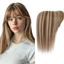 Hair Toppers for Women Real Human Hair 16 Inch Long Straight Toppers for Women with Thinning 7 * 13CM Silk Base Clip in Hairpieces with Bangs (Mocha Brown & Dark Blonde)