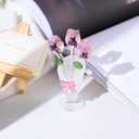 Pink Rose Flower Crystal Figurine with Stems Collectible Statue Triple Roses Flowers with Vases for Decor Mom Wife Girlfriend Gift