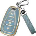 FT FUNTOR for Chevrolet Key Fob Cover,4 Buttons TPU Key Cover with Golden Edge,Compatible with Chevrolet Equinox Bolt Sonic Trax Blazer Trailblazer Cruze Traverse Volt with Keychain (A-Blue)
